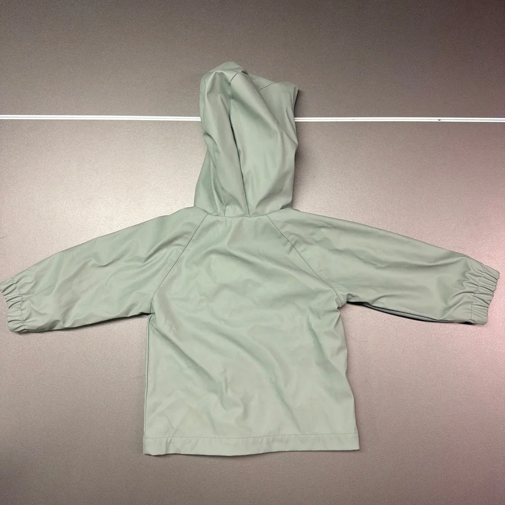 Wonder Nation Baby Raincoat Sage Green Hooded Smiley Face Lining 12M Rain Jacket